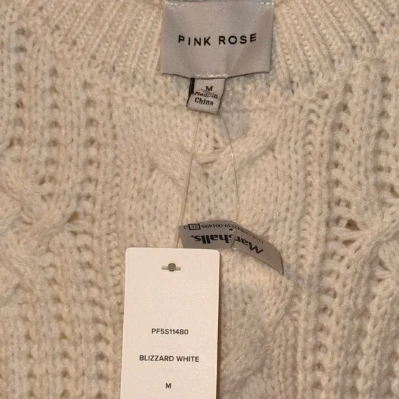 Pink Rose Cable Knit Sweater Vest Ivory Chunky Knit NWT Size M - Picture 4 of 4